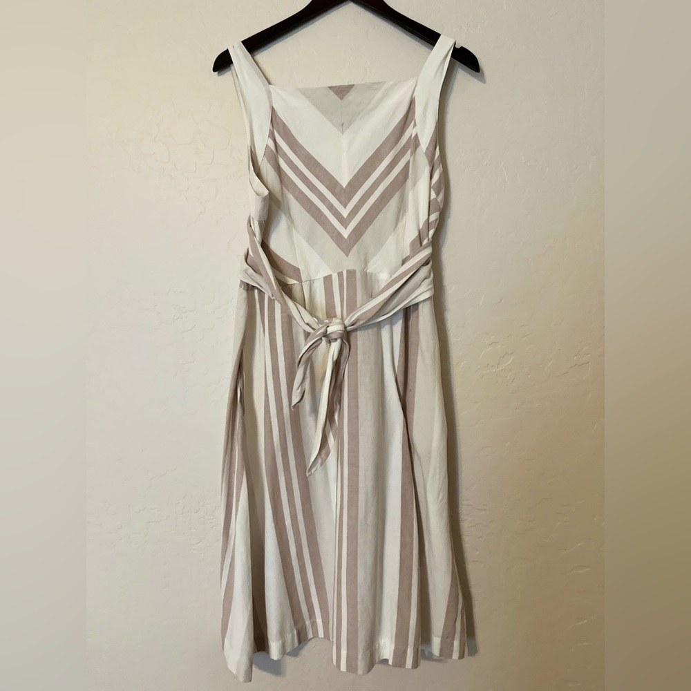 Linen neutral print midi dress
